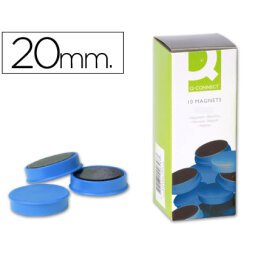 Iman para sujecion q-connect ideal para pizarras magneticas20 mm azul caja de 10 unidades