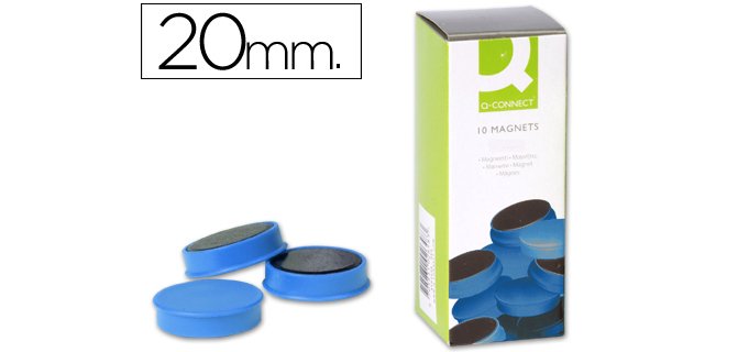 Iman para sujecion q-connect ideal para pizarras magneticas20 mm azul caja de 10 unidades