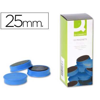 Iman para sujecion q-connect ideal para pizarras magneticas25 mm azul caja de 10 unidades