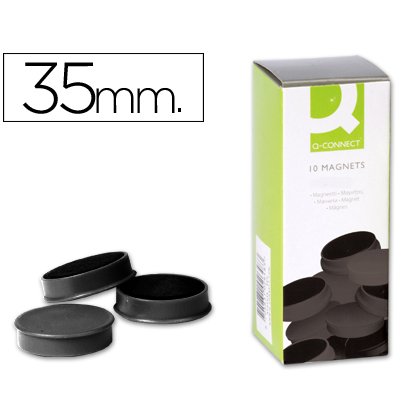 Iman para sujecion q-connect ideal para pizarras magneticas35 mm negro caja de 10 unidades