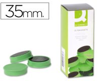 Iman para sujecion q-connect ideal para pizarras magneticas35 mm verde caja de 10 unidades