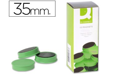 Iman para sujecion q-connect ideal para pizarras magneticas35 mm verde caja de 10 unidades