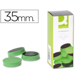 Iman para sujecion q-connect ideal para pizarras magneticas35 mm verde caja de 10 unidades