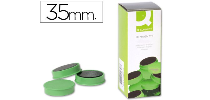 Iman para sujecion q-connect ideal para pizarras magneticas35 mm verde caja de 10 unidades