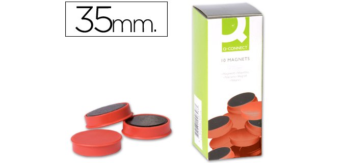 Iman para sujecion q-connect ideal para pizarras magneticas35 mm rojo caja de 10 unidades
