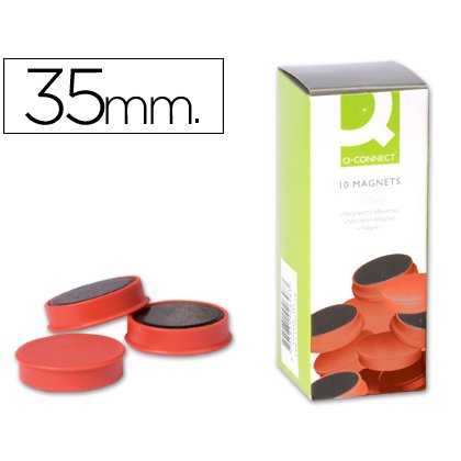 Iman para sujecion q-connect ideal para pizarras magneticas35 mm rojo caja de 10 unidades