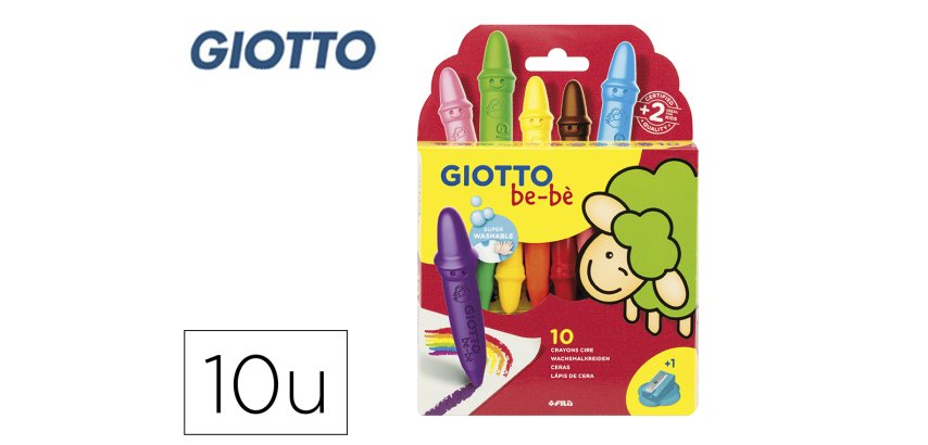 Lapices cera giotto super bebe caja de 10 unidades colores surtidos + sacapuntas