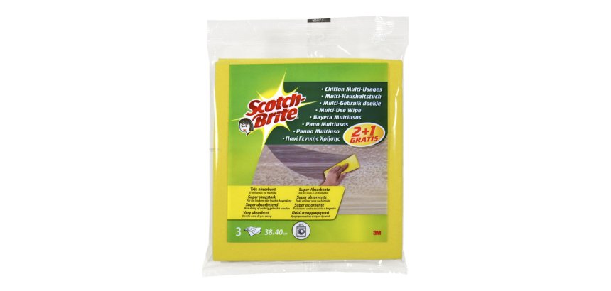 Bayeta multiuso 3m scotch brite amarilla pack 2 unidades + 1 gratis