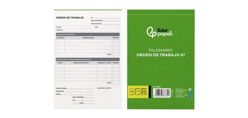 Talonario liderpapel orden de trabajo cuarto original y copia t255