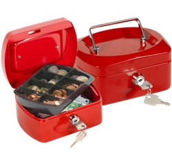 Caja caudales q-connect 6\" 152x115x80 mm roja con portamonedas