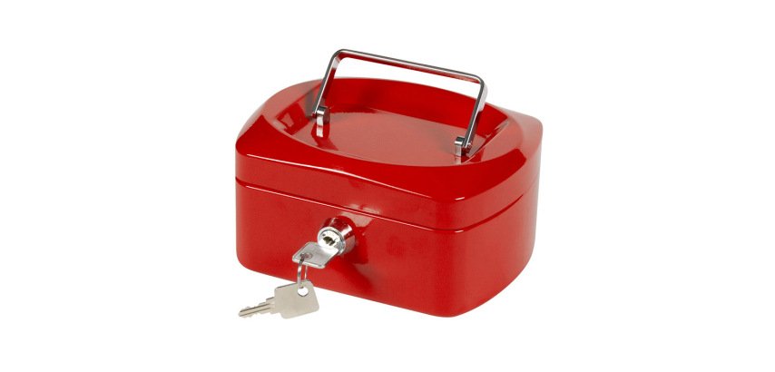Caja caudales q-connect 6\" 152x115x80 mm roja con portamonedas