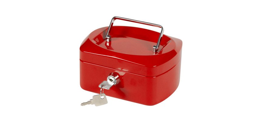 Caja caudales q-connect 6\" 152x115x80 mm roja con portamonedas