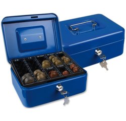 Caja caudales q-connect 8\" 200x160x90 mm azul con portamonedas