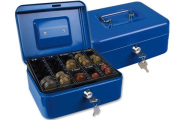 Caja caudales q-connect 8\" 200x160x90 mm azul con portamonedas