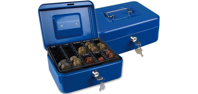 Caja caudales q-connect 8\" 200x160x90 mm azul con portamonedas