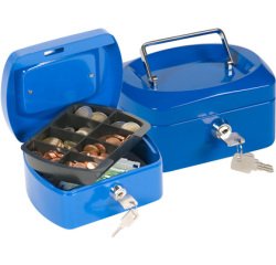 Caja caudales q-connect 6\" 152x115x80 mm azul con portamonedas