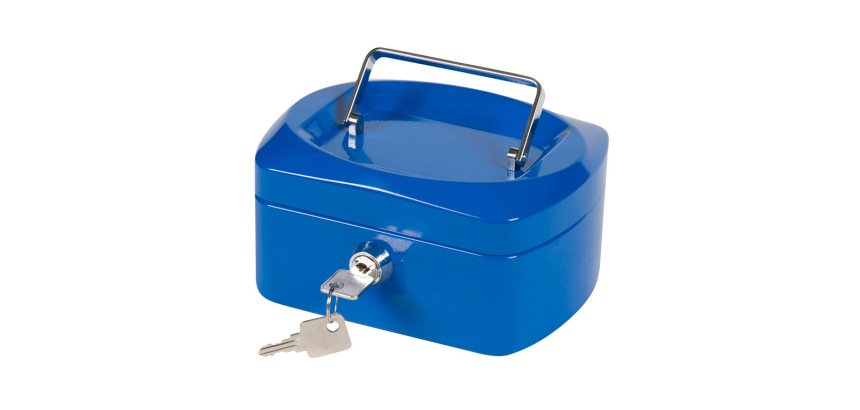 Caja caudales q-connect 6\" 152x115x80 mm azul con portamonedas