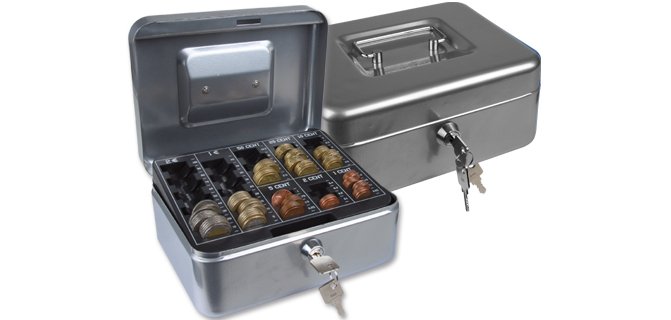 Caja caudales q-connect 8\" 200x160x90 mm plata con portamonedas