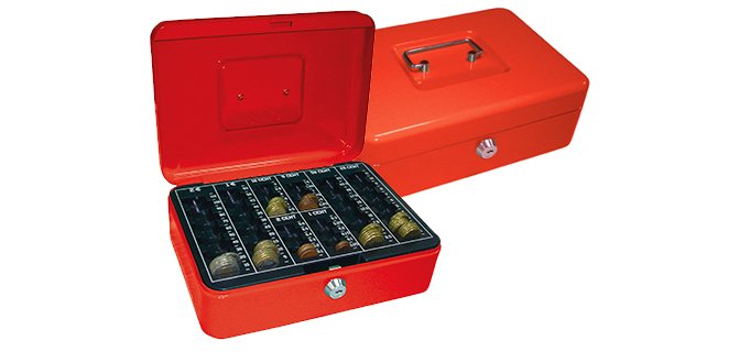 Caja caudales q-connect 10\" 250x180x90 mm roja con portamonedas