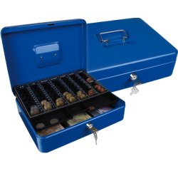 Caja caudales q-connect 12\" 300x240x90 mm azul con portamonedas