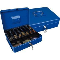 Caja caudales q-connect 12\" 300x240x90 mm azul con portamonedas