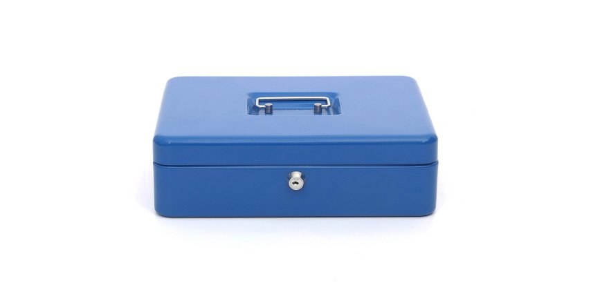 Caja caudales q-connect 12\" 300x240x90 mm azul con portamonedas