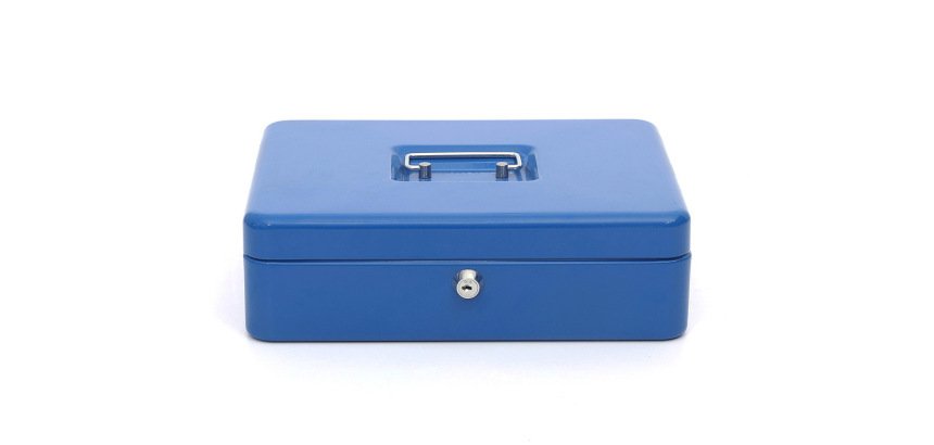 Caja caudales q-connect 12\" 300x240x90 mm azul con portamonedas