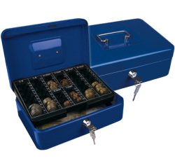 Caja caudales q-connect 10\" 250x180x90 mm azul con portamonedas