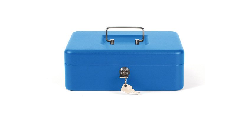 Caja caudales q-connect 10\" 250x180x90 mm azul con portamonedas