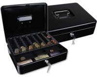 Caja caudales q-connect 12\" 300x240x90 mm negra con portamonedas