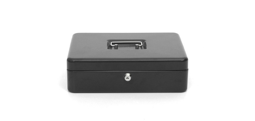 Caja caudales q-connect 12\" 300x240x90 mm negra con portamonedas