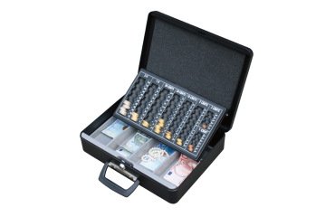 Caja caudales q-connect 14,5\" 370x290x110 mm con portamonedas y bandeja para billetes