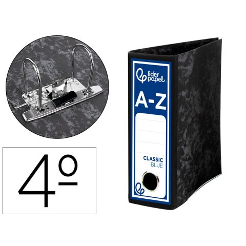 Archivador de palanca liderpapel cuarto classic blue sin rado lomo 80mm negro compresor metalico