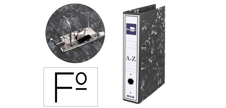 Archivador de palanca liderpapel folio classic black carton entrecolado con rado lomo 75mm negro compresor metal