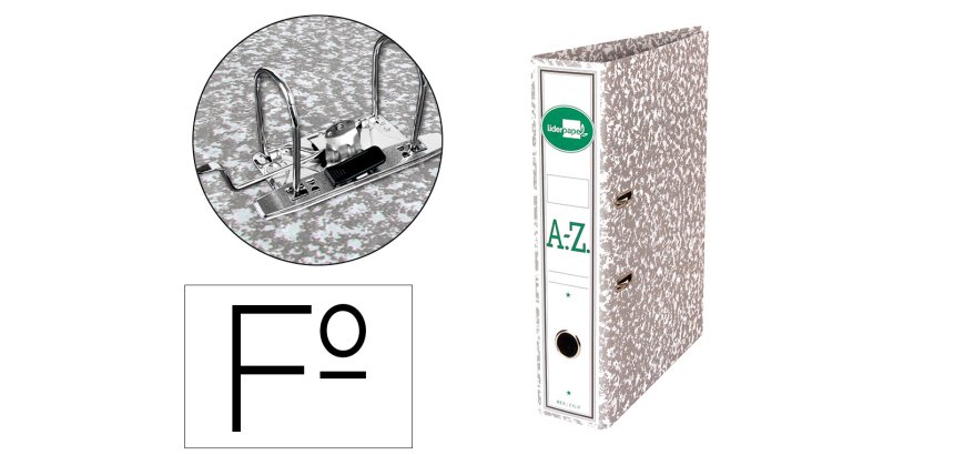 Archivador de palanca liderpapel folio classic grey carton entrecolado con rado lomo 75mm gris compresor metalic