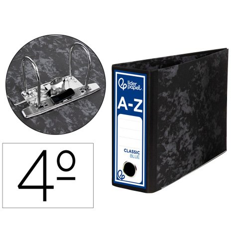 Archivador de palanca liderpapel cuarto apaisado classic blue sin rado lomo 80mm negro compresor metalico