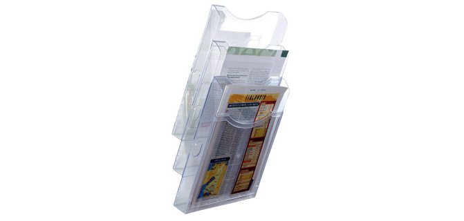 Expositor mural archivo 2000 de pared 3 bandejas din a4 transparente 105x235x445 mm separadores moviles ajustables