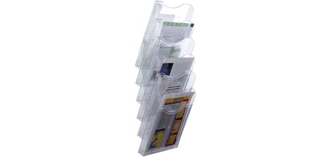 Expositor mural archivo 2000 de pared 6 bandejas din a4 transparente 190x235x685 mm separadores moviles ajustables