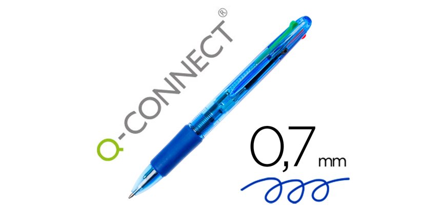 Boligrafo q-connect 4 en 1 tinta 4 colores retractil con sujecion de caucho