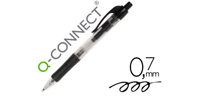 Boligrafo q-connect retractil con sujecion de caucho tinta aceite 0,7 mm color negro