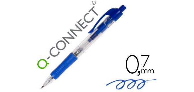 Boligrafo q-connect retractil con sujecion de caucho tinta aceite 0,7 mm color azul