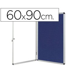 Vitrina de anuncios q-connect mural pequeña fieltro azul con puerta y marco con cerradura 72x98 cm