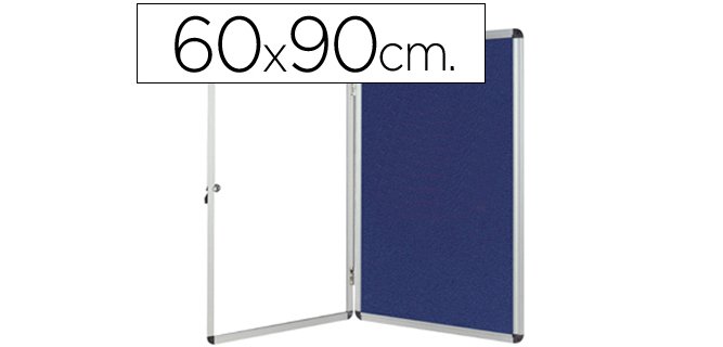 Vitrina de anuncios q-connect mural pequeña fieltro azul con puerta y marco con cerradura 72x98 cm