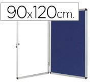 Vitrina de anuncios q-connect mural grande fieltro azul con puerta y marco con cerradura 120x90 cm