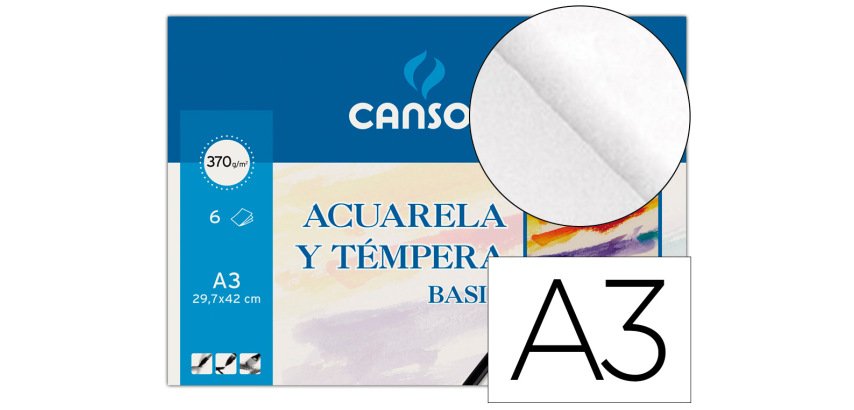 Papel acuarela basik canson din a3 370 gr pack de 6 hojas
