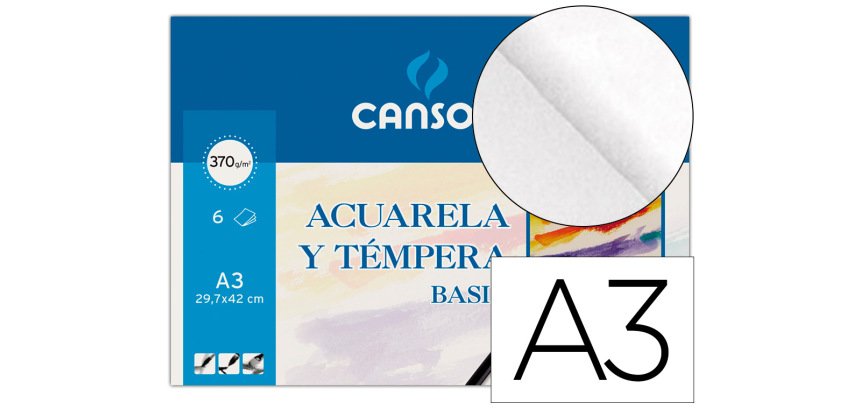 Papel acuarela basik canson din a3 370 gr pack de 6 hojas