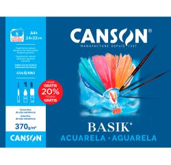 Papel acuarela basik canson din a4+ 370 gr pack de 6 hojas