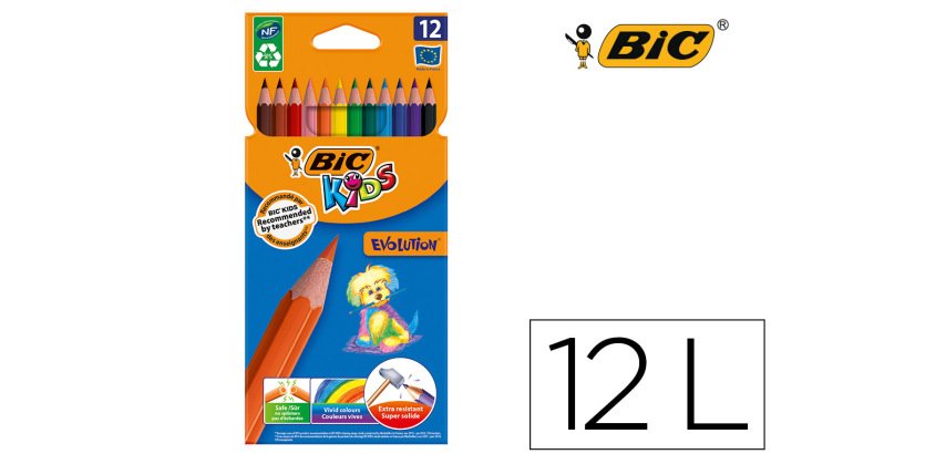 Lapices de colores bic kid evolution estuche de 12 colores surtidos mina ultra resistente