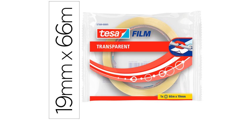 Cinta adhesiva tesa transparente 66 mt x 19 mm