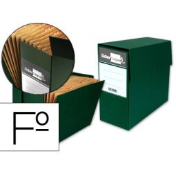 Caja transferencia liderpapel folio con fuelle lomo 110 mm color verde 380x110x260 mm